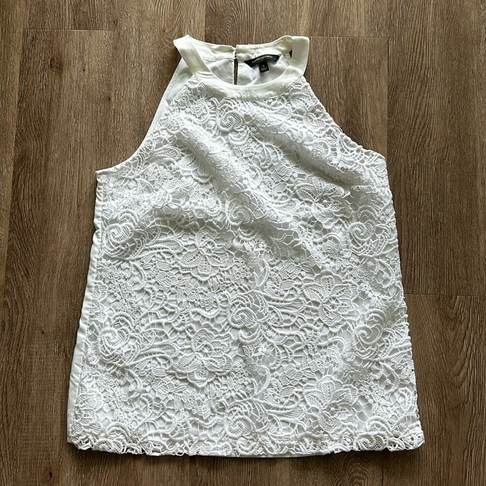 Banana Republic High‎ Neck Embroidered Lace Front Blouse White Small Workwear